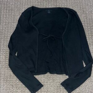 Brandy Melville Black Tie Front Crop Blouse